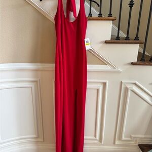 Red Sleeveless Maxi Dress halter neck